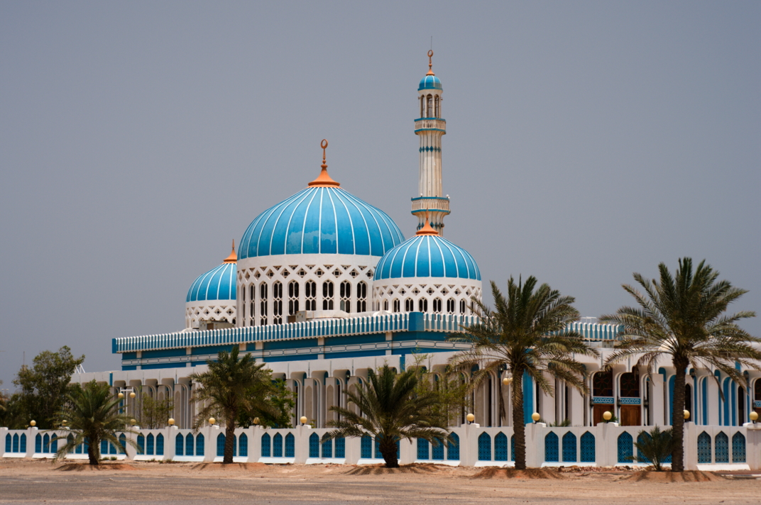 Bright blue mosque at Dalma Island